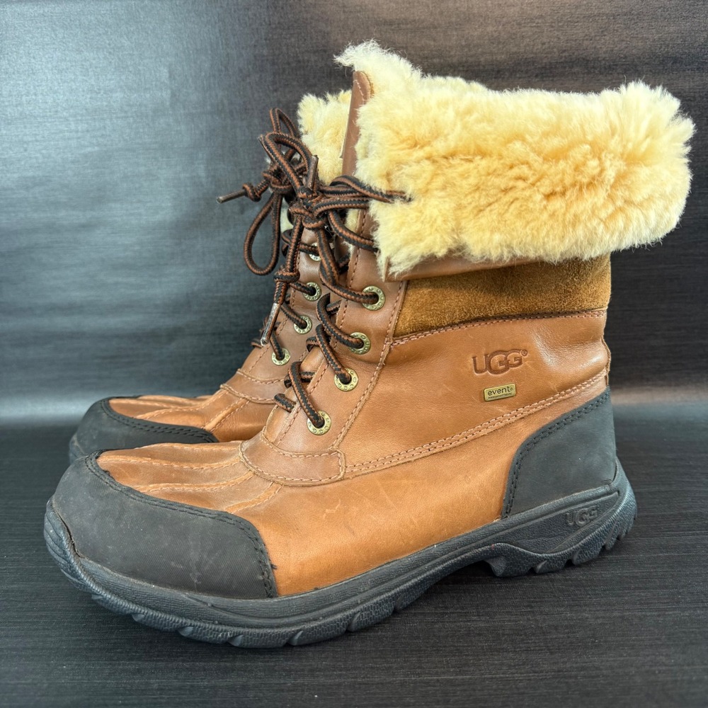 UGG Butte Mens size 8 Winter Brown Leather Waterproof Fur Lined Boots 5521‎